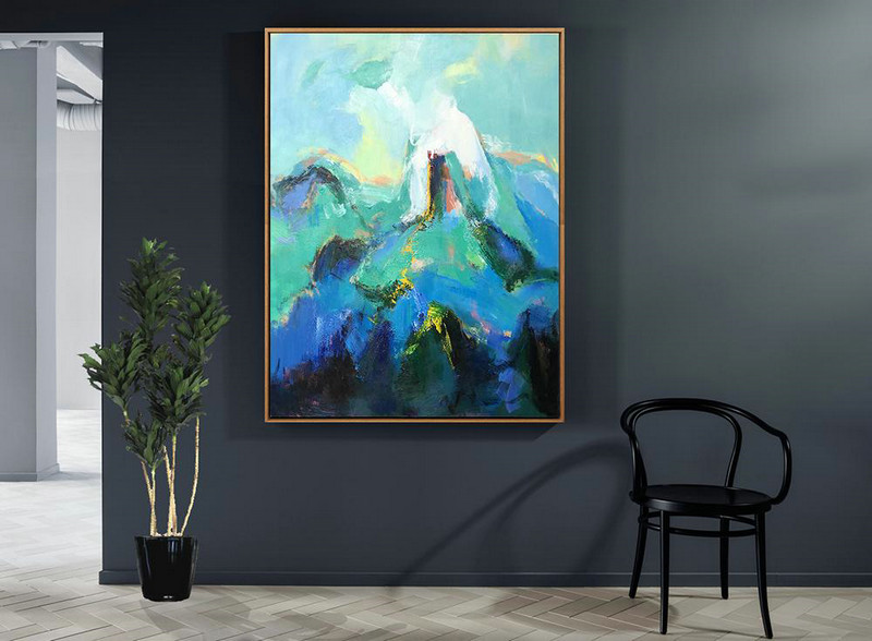 Handmade Painting Large Abstract Art,Vertical Palette Knife Contemporary Art,Extra Large Artwork,Green,Blue,Black.etc